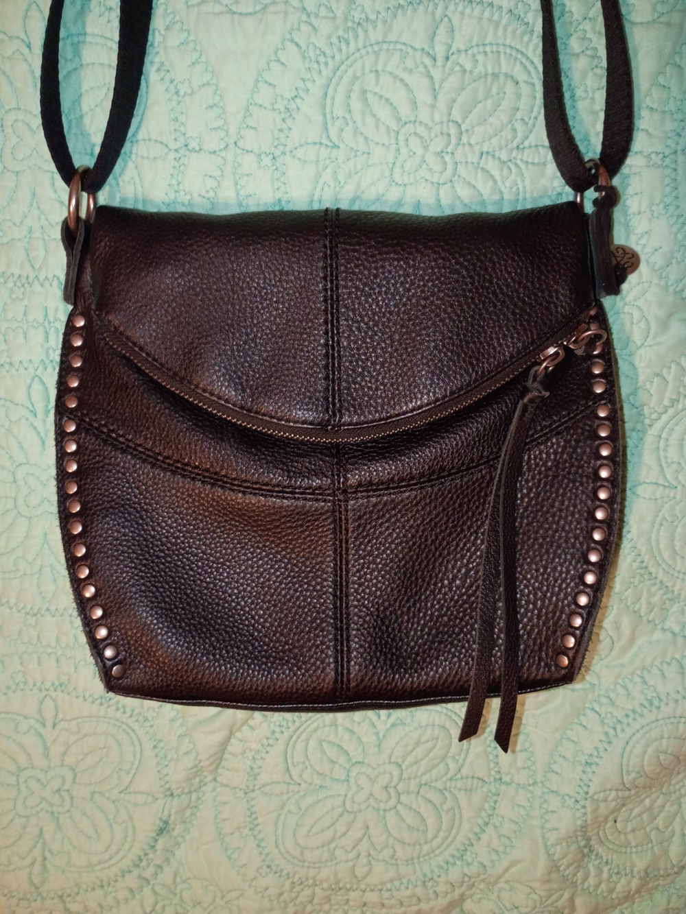The Sak Black Pebbled Leather Crossbody with Stud Accents REAL LEATHER
